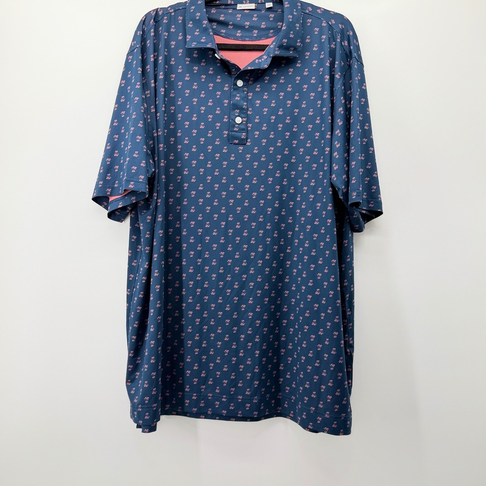 Footjoy Fair Harbor Mens 2XL Blue Pink Floral Performance Polo Shirt Golf